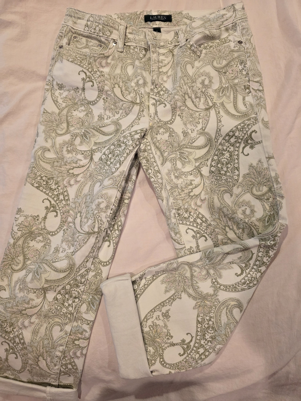 Lauren Ralph Lauren White Paisley Skinny Jeans